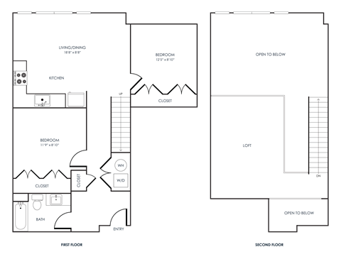 Floor plan for 2 beds, 1 bath, 1161 sqft